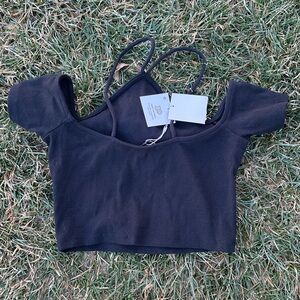 Zara Strappy Basic Minimalist Clean Girl Crop Top Ribbed Basic Knit Scoop Neck